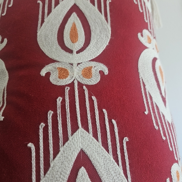 Unbranded Red Bohemian Embroidered Print Tassel Throw Pillow - Picture 2 of 3